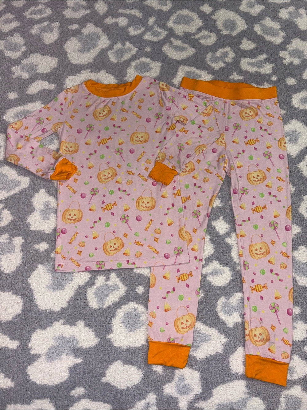 Pink and Orange Bamboo Halloween Candy Themed 2 Piece Pajama Set Toddler Girl 4T